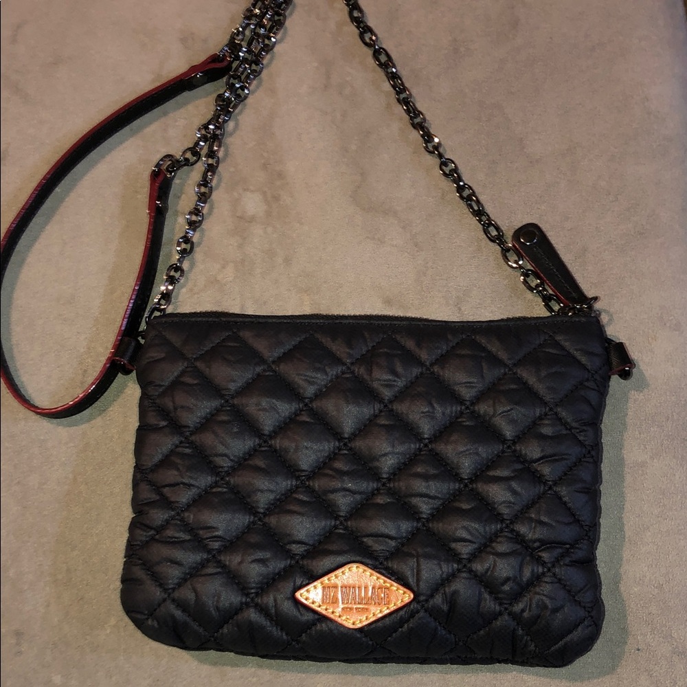 MZ Wallace Black Quilted Crossbody with Chain and Leather Strap. Small size